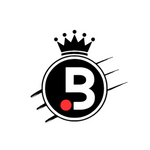 a black and red logo with a crown on it